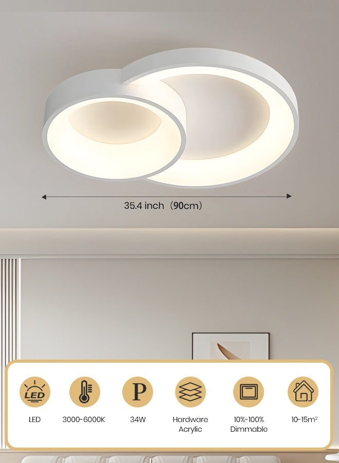 YATAI LIGHTING Modern LED Ceiling Light, 90cm, 34W, Remote Control LED Dimmable 3000K-6000K, White Flush Mount Lighting Fixture for Bedroom, Living Room, Library  - Image 2