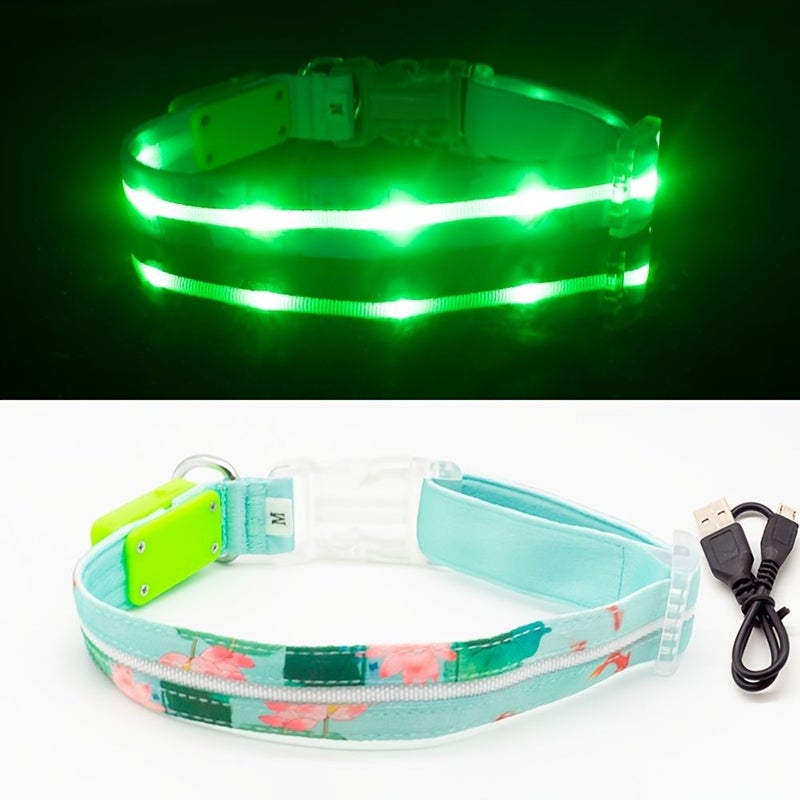 Green Brown Chinese Style LED Pet Luminous Collar USB Charging IPX7 - Image 3