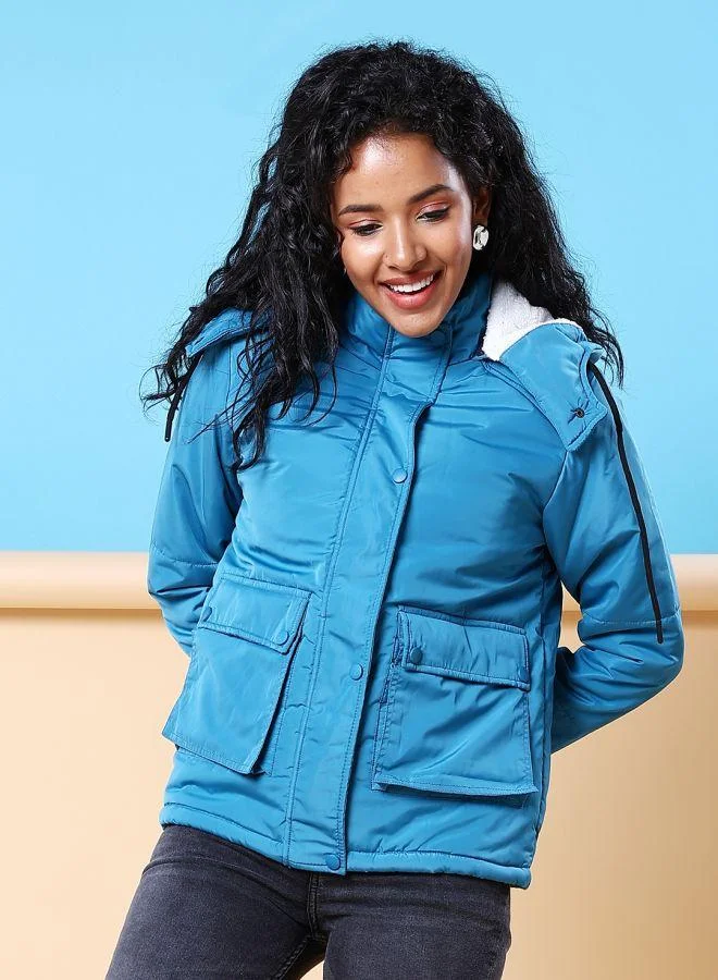 مرفوعة Women Boxy Fit Solid Puffer Jacket With Detachable Hood