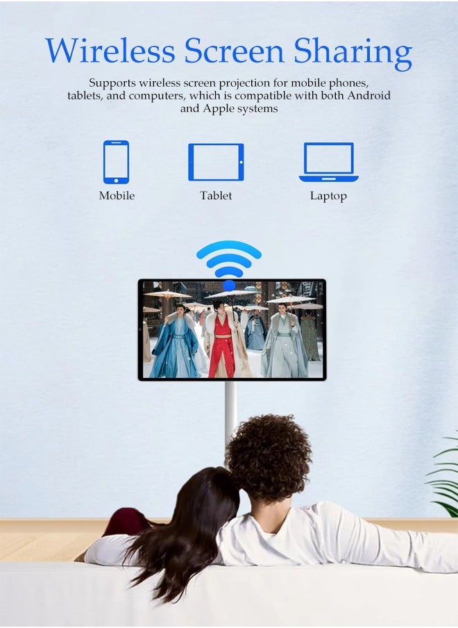 Portable TV，Floor Screen With Adjustable Stand，Rotatable Smart TV Displays，Mobile Touch Screen, Equipped With Casters And Speaker，8G Ram+128G Storage，Suitable For Office, Live Streaming, Teaching, Camping, Entertainment, Fitness，24 Inch