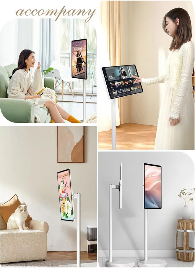 Portable TV，Floor Screen With Adjustable Stand，Rotatable Smart TV Displays，Mobile Touch Screen, Equipped With Casters And Speaker，8G Ram+128G Storage，Suitable For Office, Live Streaming, Teaching, Camping, Entertainment, Fitness，24 Inch