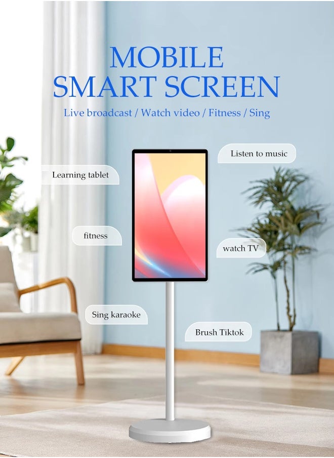 Portable TV，Floor Screen With Adjustable Stand，Rotatable Smart TV Displays，Mobile Touch Screen, Equipped With Casters And Speaker，8G Ram+128G Storage，Suitable For Office, Live Streaming, Teaching, Camping, Entertainment, Fitness，24 Inch