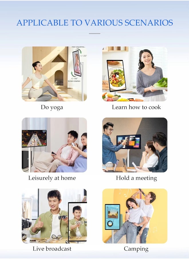 Portable TV，Floor Screen With Adjustable Stand，Rotatable Smart TV Displays，Mobile Touch Screen, Equipped With Casters And Speaker，8G Ram+128G Storage，Suitable For Office, Live Streaming, Teaching, Camping, Entertainment, Fitness，24 Inch