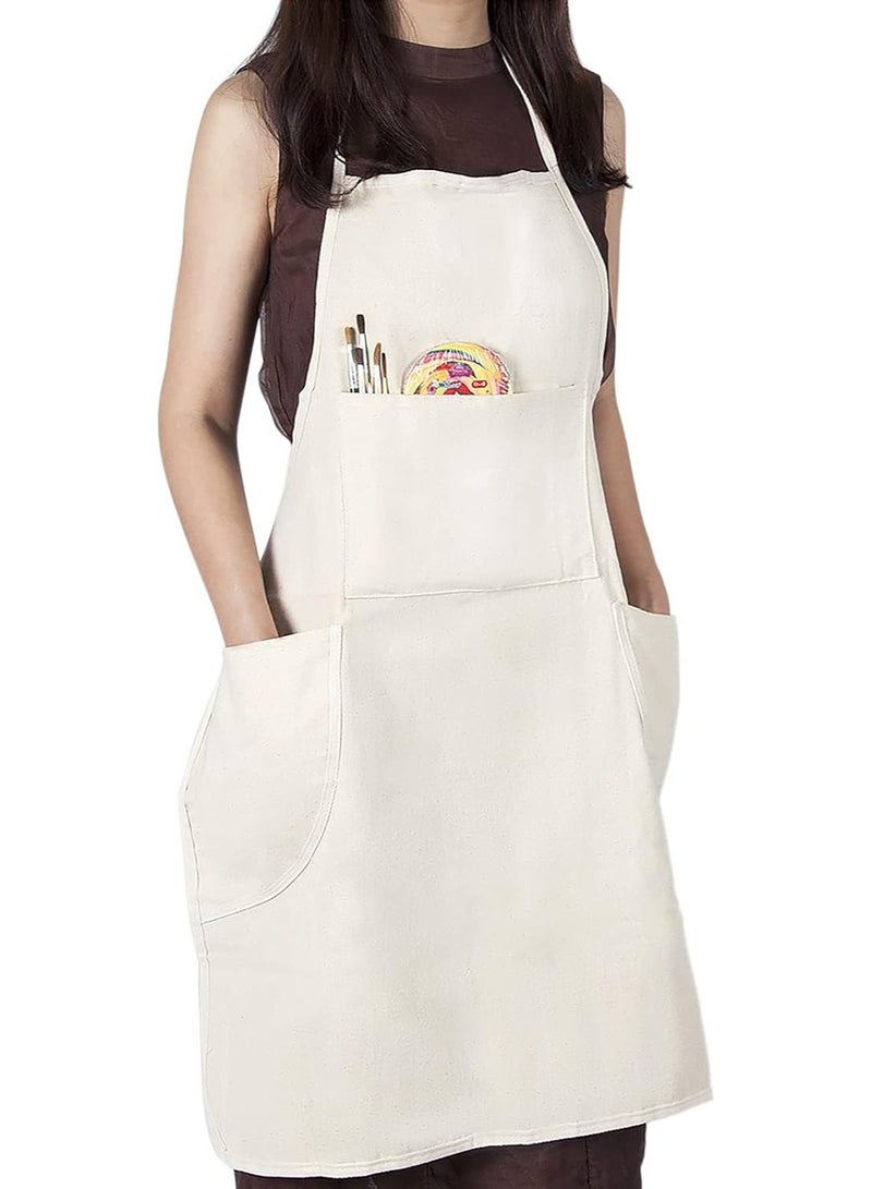 conda 100% Cotton Canvas Professional Bib Apron With 3 Pockets for Women Men Adults,Waterproof,Natural 31inch By 27inch - Image 1