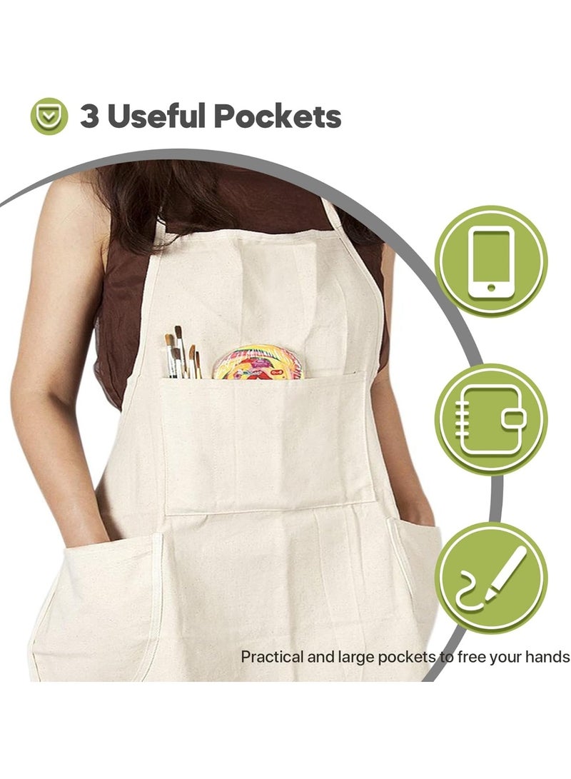 conda 100% Cotton Canvas Professional Bib Apron With 3 Pockets for Women Men Adults,Waterproof,Natural 31inch By 27inch - Image 3