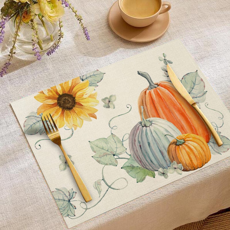 عيد الشكر الجديد Placemat الكتان الخريف ورقة القيقب اليقطين طباعة Placemat منديل ديكور Placemat - Image 5