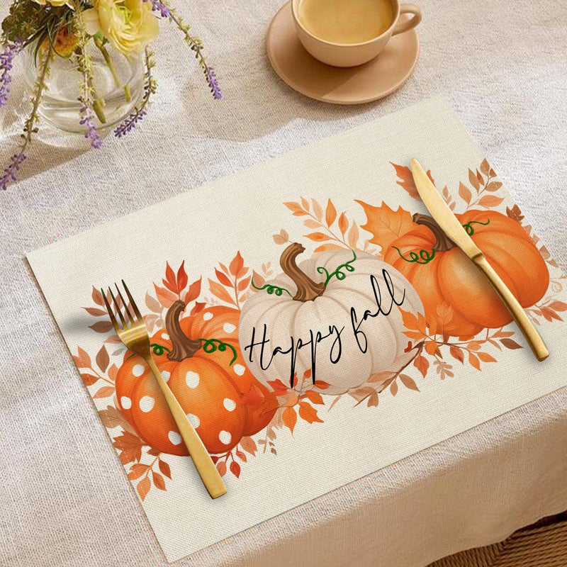 عيد الشكر الجديد Placemat الكتان الخريف ورقة القيقب اليقطين طباعة Placemat منديل ديكور Placemat - Image 3