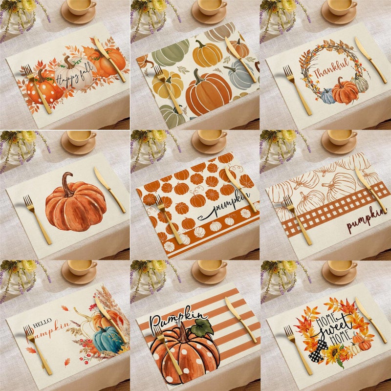 عيد الشكر الجديد Placemat الكتان الخريف ورقة القيقب اليقطين طباعة Placemat منديل ديكور Placemat - Image 2