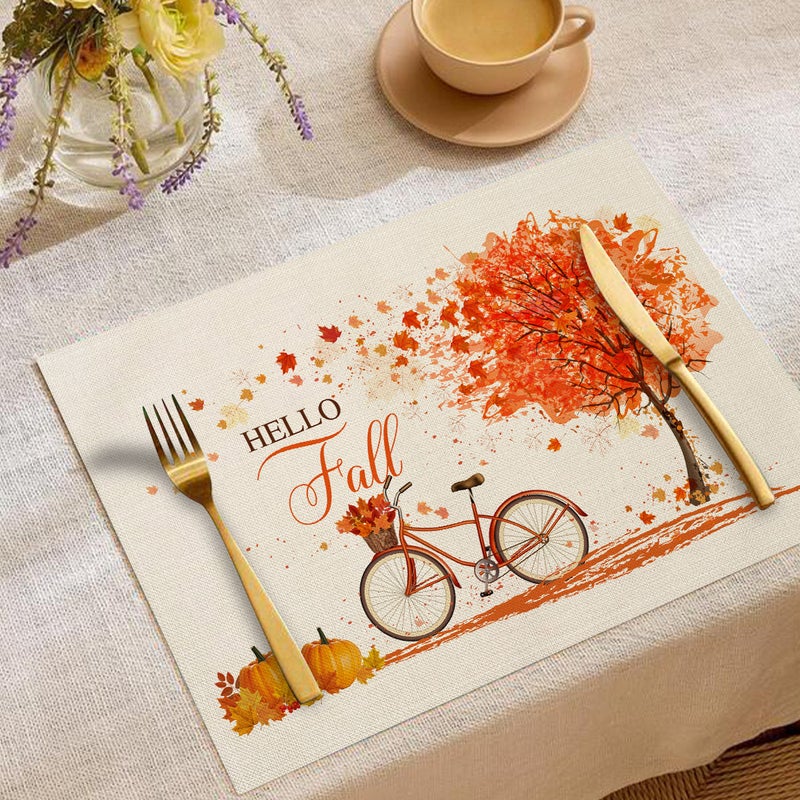 عيد الشكر الجديد Placemat الكتان الخريف ورقة القيقب اليقطين طباعة Placemat منديل ديكور Placemat - Image 4