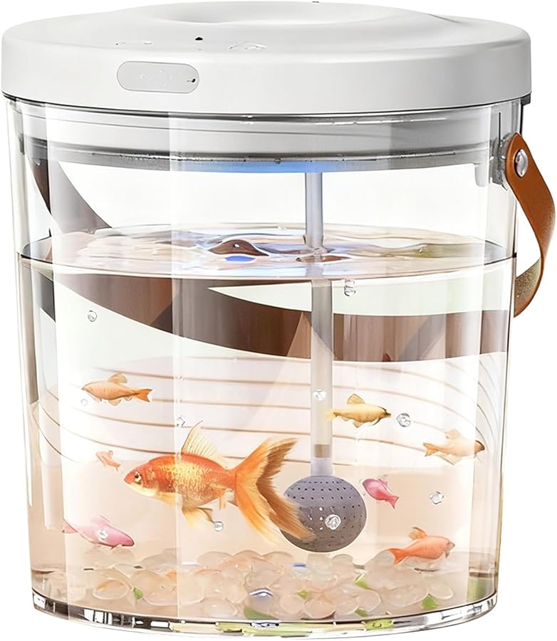 White Portable Fish Tank with Light Oxygen Circulation 2000mAh Mini Aquarium - Image 2