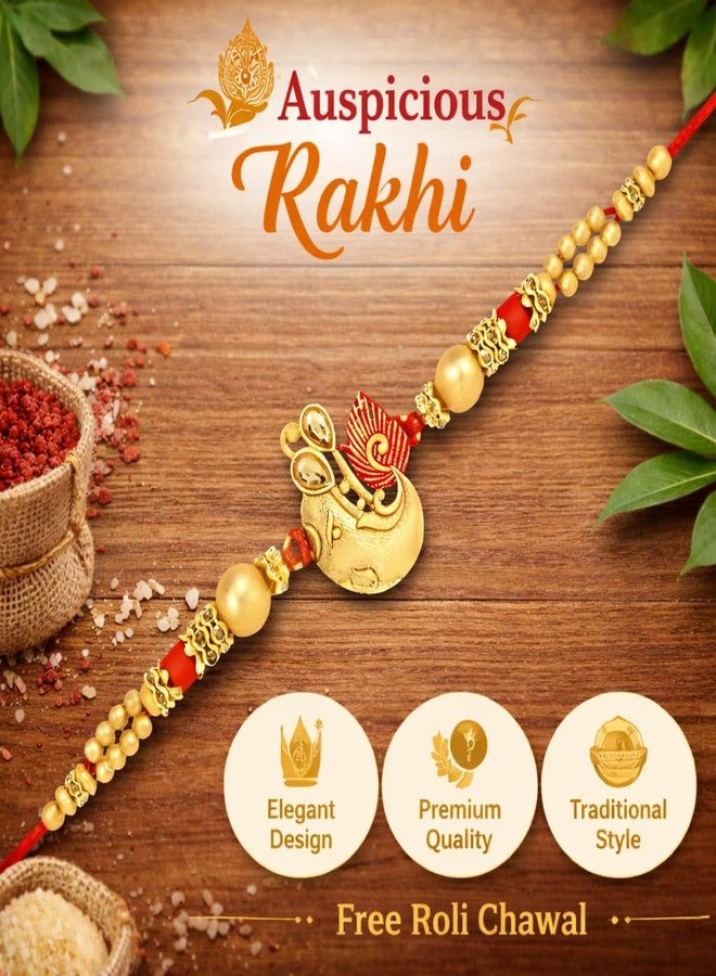 Riddhika Ventures Glorious Gold Plated Meenakari Ganesh Rakhi with Roli Chawal and Greeting Card (K5) - Image 4