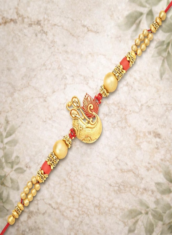 Riddhika Ventures Glorious Gold Plated Meenakari Ganesh Rakhi with Roli Chawal and Greeting Card (K5) - Image 5