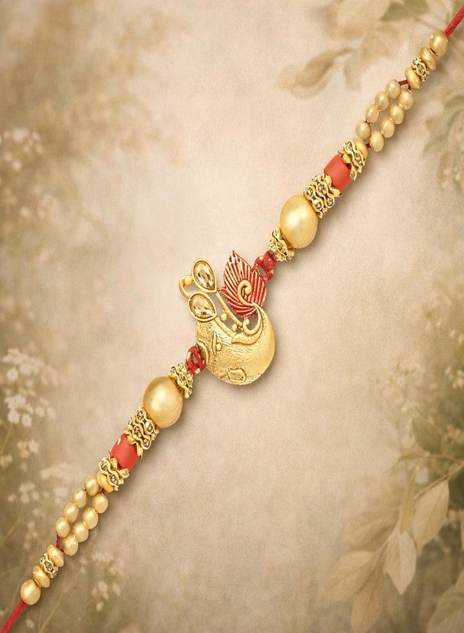Riddhika Ventures Glorious Gold Plated Meenakari Ganesh Rakhi with Roli Chawal and Greeting Card (K5) - Image 3
