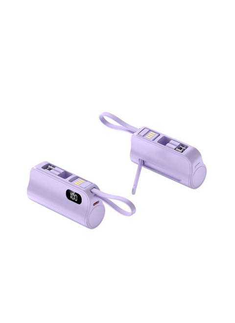 Mini Charging Treasure Capsule Hidden Double Plug Self-cable In-line Mobile Power Printed Logo-Color:Purple Double Plug 【Type-c Apple】】-Power Supply Capacity:5000 Mah 【10w Ordinary Charging Version】
