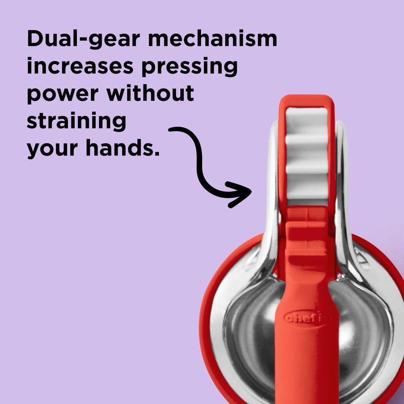 Chef'n FreshForce Lemon Squeezer Citrus Juicer, Manual Hand Press with Dual-Gear Power for Maximum Juice Extraction, Durable, Persimmon Orange - Image 4