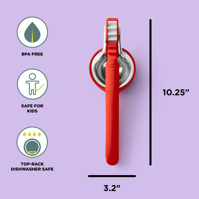Chef'n FreshForce Lemon Squeezer Citrus Juicer, Manual Hand Press with Dual-Gear Power for Maximum Juice Extraction, Durable, Persimmon Orange - Image 2