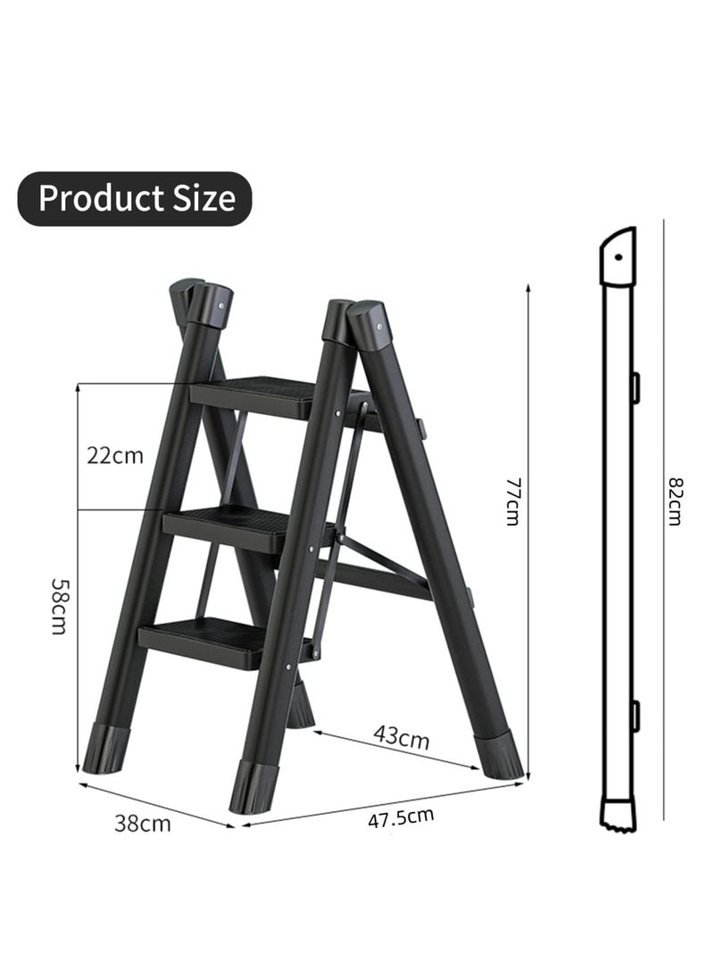 MIXDE 3 Step Ladder Folding Step Stool with Wide Anti-Slip Pedal, Portable Sturdy Steel Step Ladders 300lbs Capacity Lightweight for Kitchen Household and Office  - Image 2