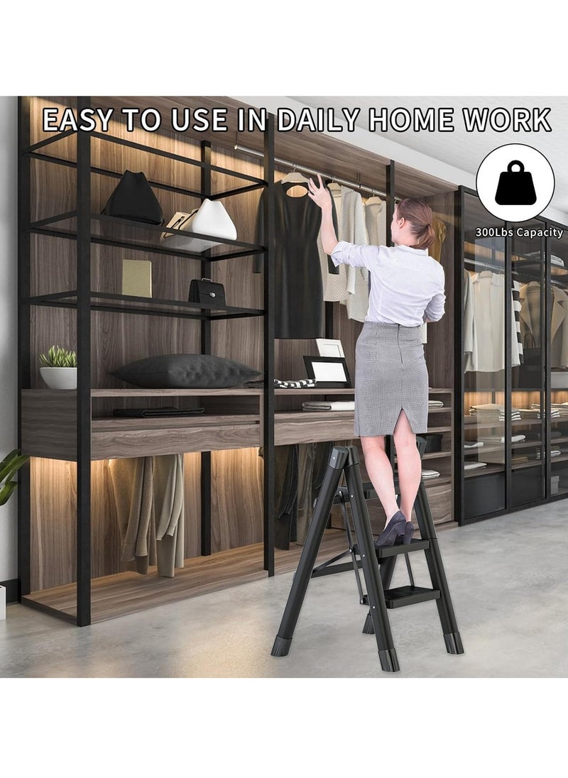 MIXDE 3 Step Ladder Folding Step Stool with Wide Anti-Slip Pedal, Portable Sturdy Steel Step Ladders 300lbs Capacity Lightweight for Kitchen Household and Office  - Image 4