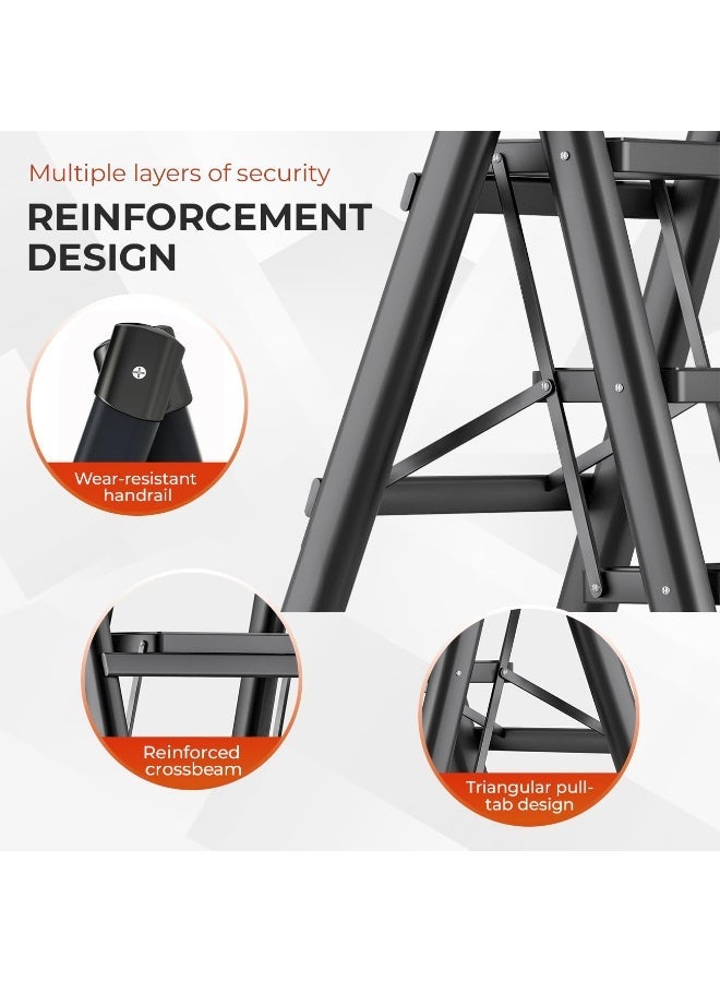 MIXDE 3 Step Ladder Folding Step Stool with Wide Anti-Slip Pedal, Portable Sturdy Steel Step Ladders 300lbs Capacity Lightweight for Kitchen Household and Office - Image 5