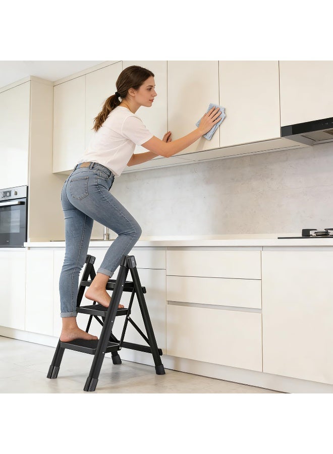 MIXDE 3 Step Ladder Folding Step Stool with Wide Anti-Slip Pedal, Portable Sturdy Steel Step Ladders 300lbs Capacity Lightweight for Kitchen Household and Office - Image 3
