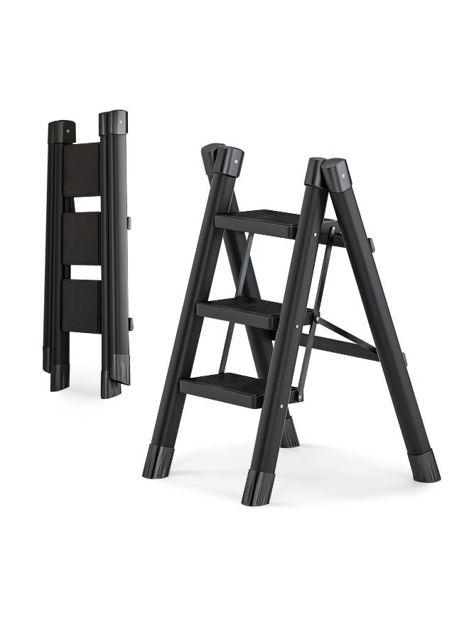 MIXDE 3 Step Ladder Folding Step Stool with Wide Anti-Slip Pedal, Portable Sturdy Steel Step Ladders 300lbs Capacity Lightweight for Kitchen Household and Office - Image 1