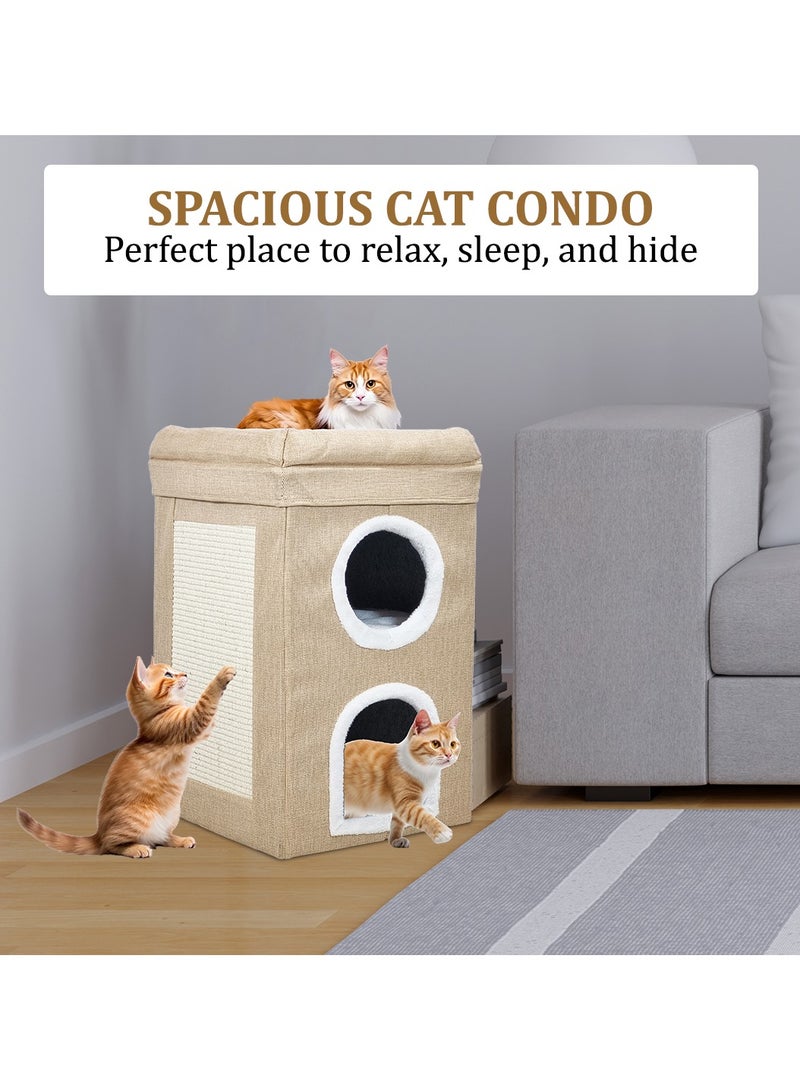 NNC PETS 3-Tier cat bed with Sisal scratching board, Foldable design, Soft plush interior, and Non-slip bottom, Multi-level playhouse for indoor Cats & kittens 65 cm (Khaki) - Image 4