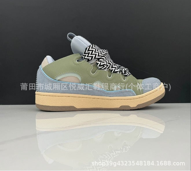 Putian Langfan Men'S And Women'S Leather Stitching Lace-Up Curb Sports Casual Shoes Vintage Board Shoes New Daddy Shoes
