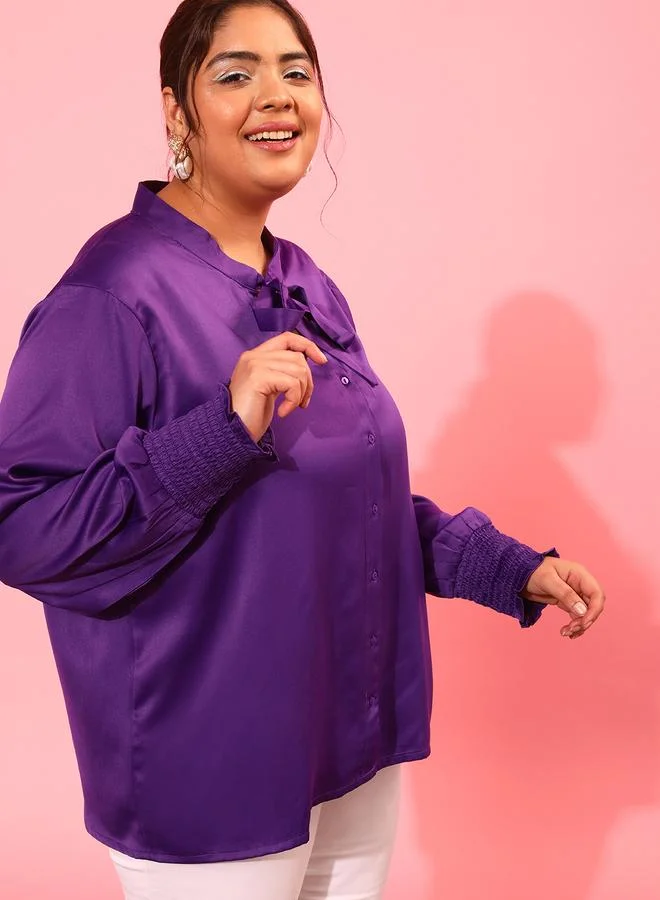 STREET 9 Plus Size Solid Tie-Up Neck Shirt
