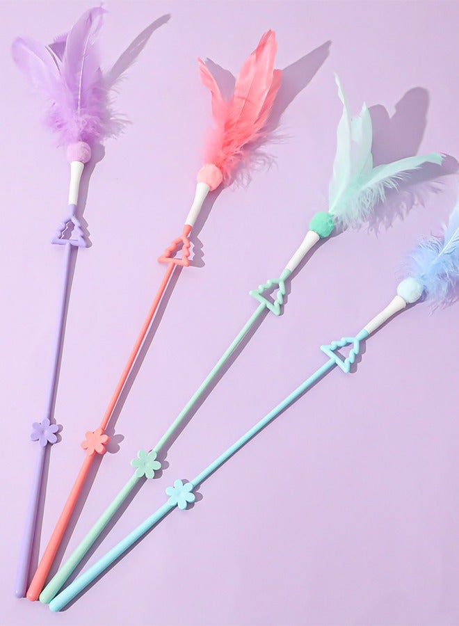 قطعة واحدة من ألعاب القط التفاعلية مع عصا فريش وجرس آمن، لعبة مشوقة القط القوية بالريش والجرس اللونية للعب وتدريب القطط والقطط الطفولة والحيوانات الأليفة الممارسة