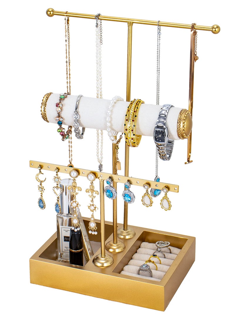 Excefore Jewelry Organizer Stand T Shaped Jewelry Holder Stand Necklace Holder Stand 3 Tier Jewelry Tree Stand Jewelry Display Rack for Stud Earring Bracelet Watch Necklace Ring - Image 2
