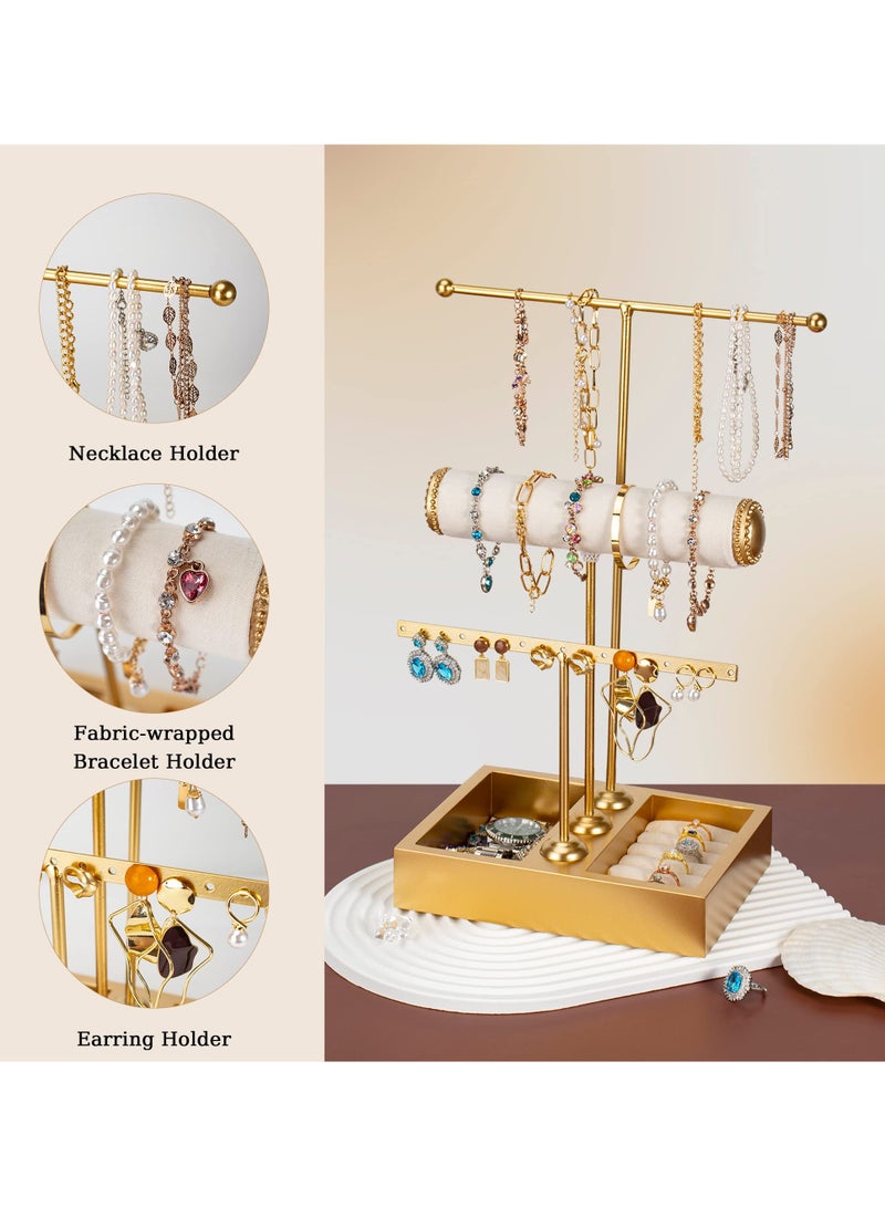 Excefore Jewelry Organizer Stand T Shaped Jewelry Holder Stand Necklace Holder Stand 3 Tier Jewelry Tree Stand Jewelry Display Rack for Stud Earring Bracelet Watch Necklace Ring - Image 4