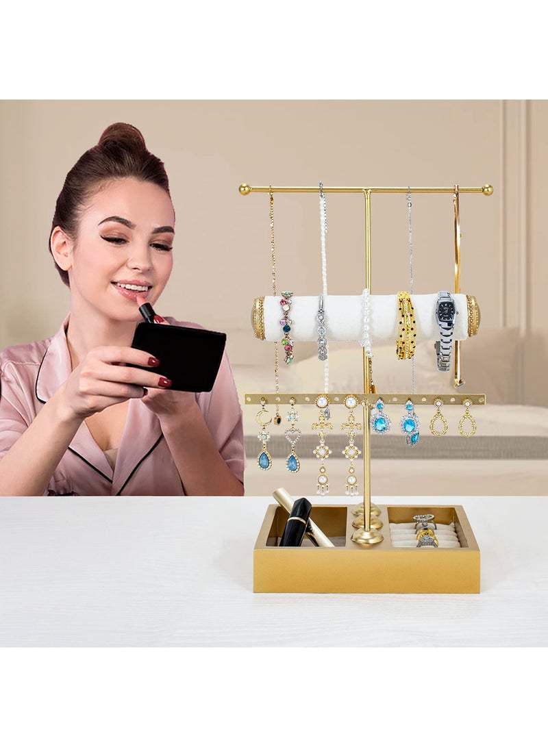 Excefore Jewelry Organizer Stand T Shaped Jewelry Holder Stand Necklace Holder Stand 3 Tier Jewelry Tree Stand Jewelry Display Rack for Stud Earring Bracelet Watch Necklace Ring - Image 1