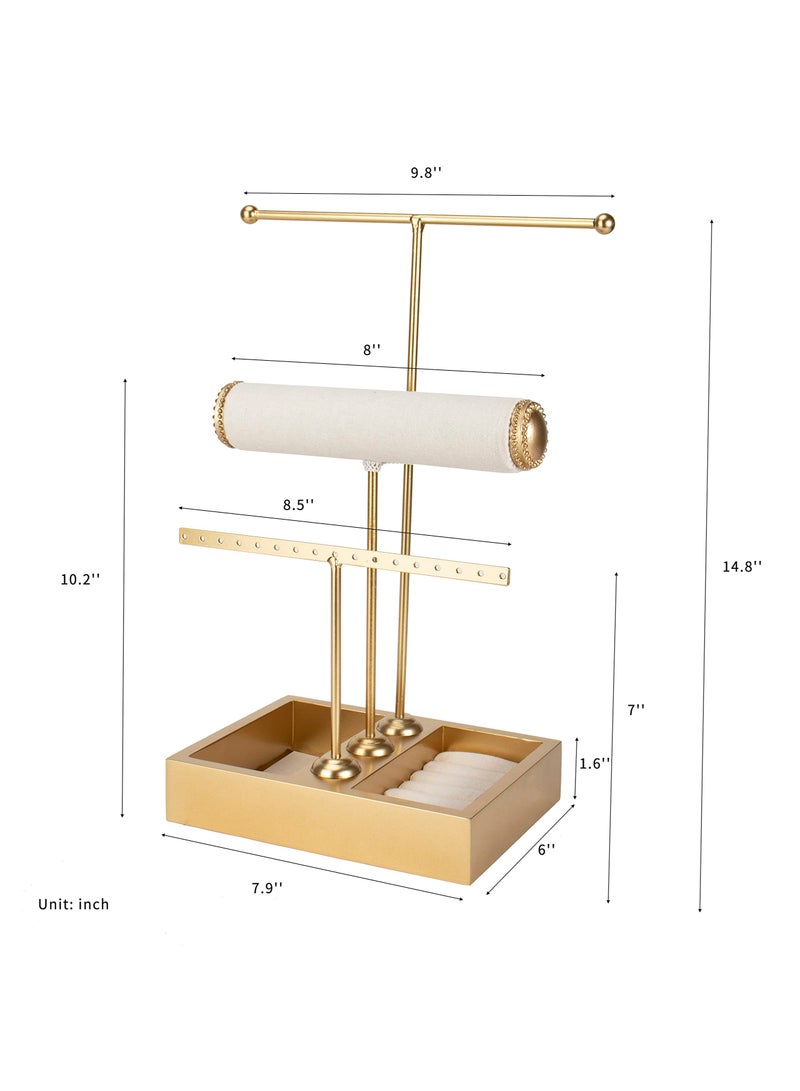 Excefore Jewelry Organizer Stand T Shaped Jewelry Holder Stand Necklace Holder Stand 3 Tier Jewelry Tree Stand Jewelry Display Rack for Stud Earring Bracelet Watch Necklace Ring - Image 3