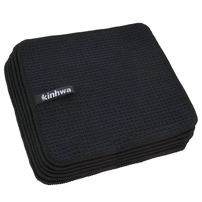 6 PACK MICROFIBRE DRYING TOWELS WAFFLE DISH CLOTH SUPER ABSORBENT WASHABLE KITCHEN TEA TOWELS 20X20 CM BLACK