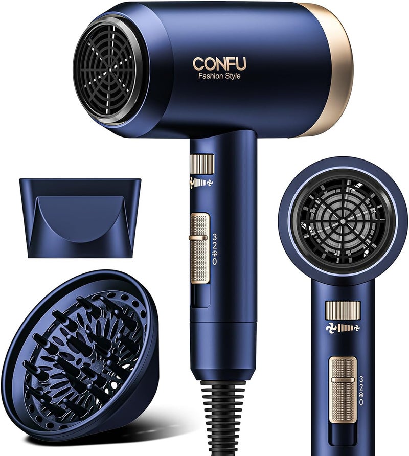 CONFU Hair Dryers for Women, Hair Dryer with Diffuser, Blow Dryers for Men, Hairdryer with Diffuser Attachment, Portable Lightweight Fast Drying Negative Ion Hairdryer for Home - Image 1