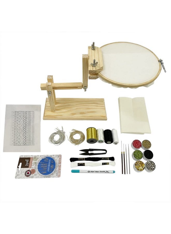 Embroiderymaterial - Embroiderymaterial Embroidery Kit to Practice Aari, Zardosi, Tambour & Luneville Hand Embroidery. Hoop Stand Included. 17 Types of Embroidery Supplies.,Paper - Image 1