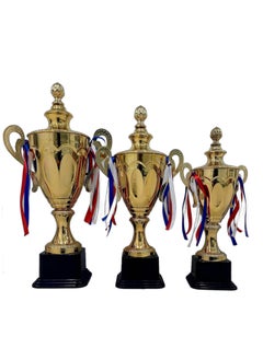Spall Set of 3 Gold Iron Metal Trophy Cups – 53cm, 48cm, 42cm | Premium Awards for Sports Events, Championships, Football Leagues & Team Collaboration  - Image 1
