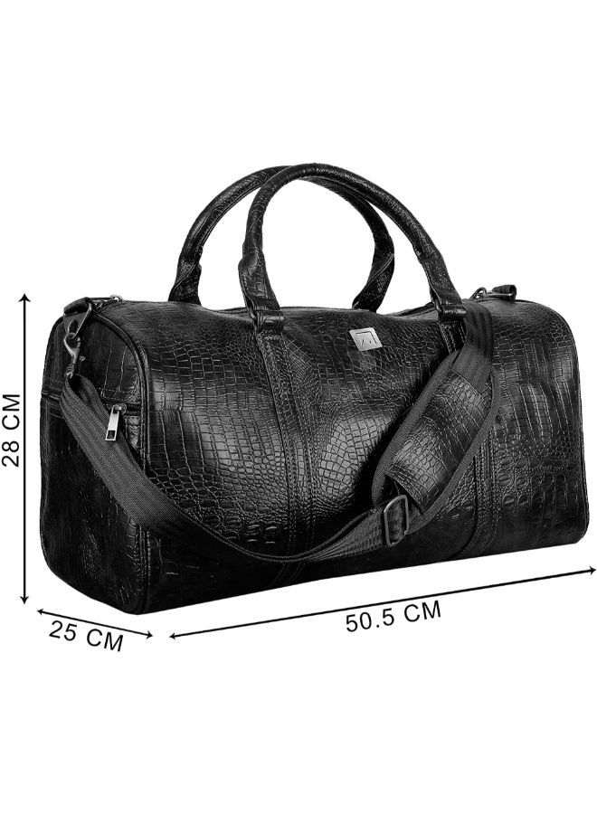 MOUNTHOOD حقيبة دافل كروكو مصنوعة من جلد البولي يوريثان باللون الأسود، 50 × 25 × 28 سم، مجموعة من قطعة واحدة - Image 3