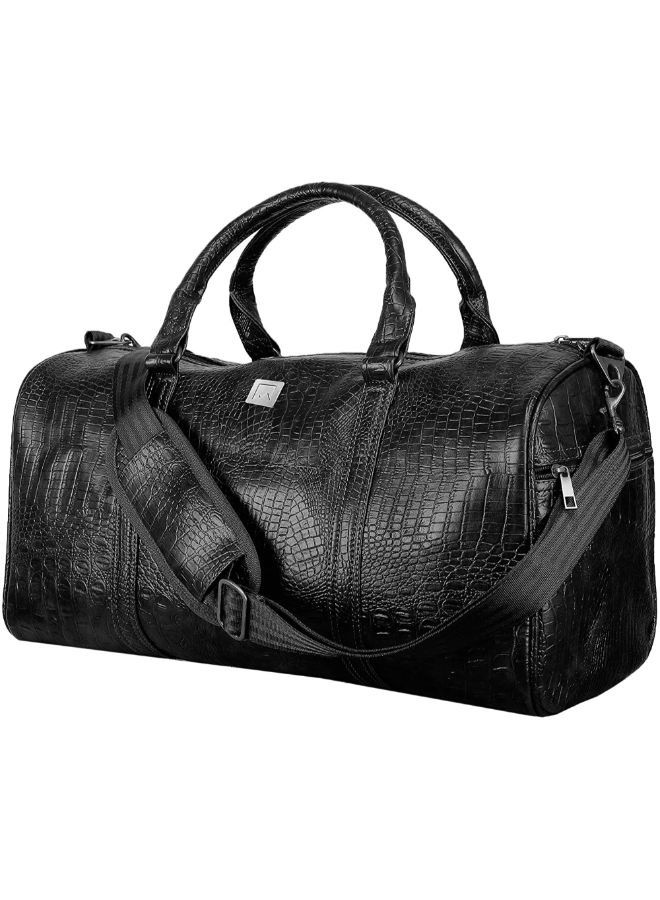 MOUNTHOOD حقيبة دافل كروكو مصنوعة من جلد البولي يوريثان باللون الأسود، 50 × 25 × 28 سم، مجموعة من قطعة واحدة - Image 2