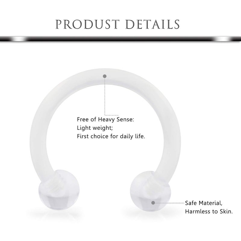 Hoeudjo 16G Surgical Steel Lip Rings Clear Diamond CZ Labret Studs Tragus Horseshoe Ring Helix Hoop Earring Body Jewelry Piercing Retainer for Women Men Rainbow - Image 2