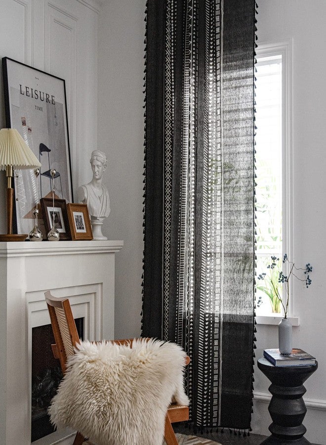 ColorBird Boho Curtains Black for Bedroom Room Darkening 84 Inches 2 Panles Farmhouse MCM Western Striped Aztec Window Treatment Patterned Drapes for Living Dining Room Closet Boho Chic Decor - Image 2