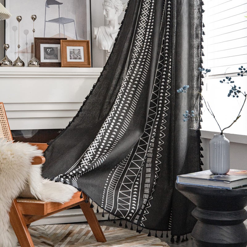 ColorBird Boho Curtains Black for Bedroom Room Darkening 84 Inches 2 Panles Farmhouse MCM Western Striped Aztec Window Treatment Patterned Drapes for Living Dining Room Closet Boho Chic Decor - Image 1