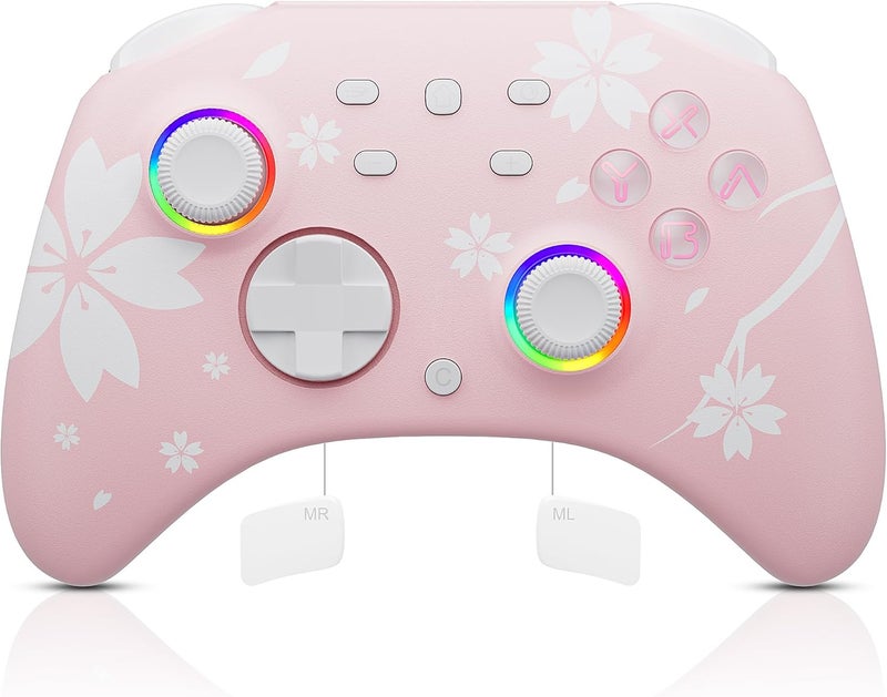 Mytrix Pro Wireless Controller for Switch/Switch Lite/Switch OLED, Bluetooth Controller Controller with Headphone Jack, Turbo, Alarm Clock, 6-Axis Gyro, Adjustable Vibration, Sakura Pink - Image 1