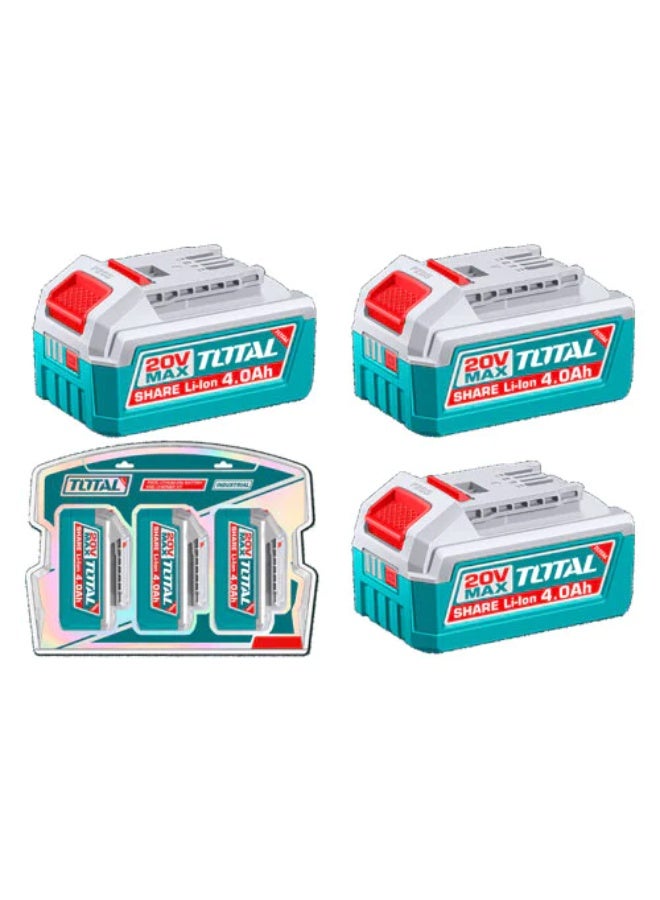TOTAL 20V 4.0Ah Lithium-Ion Battery Kit, 3 Batteries - TOSLI251296