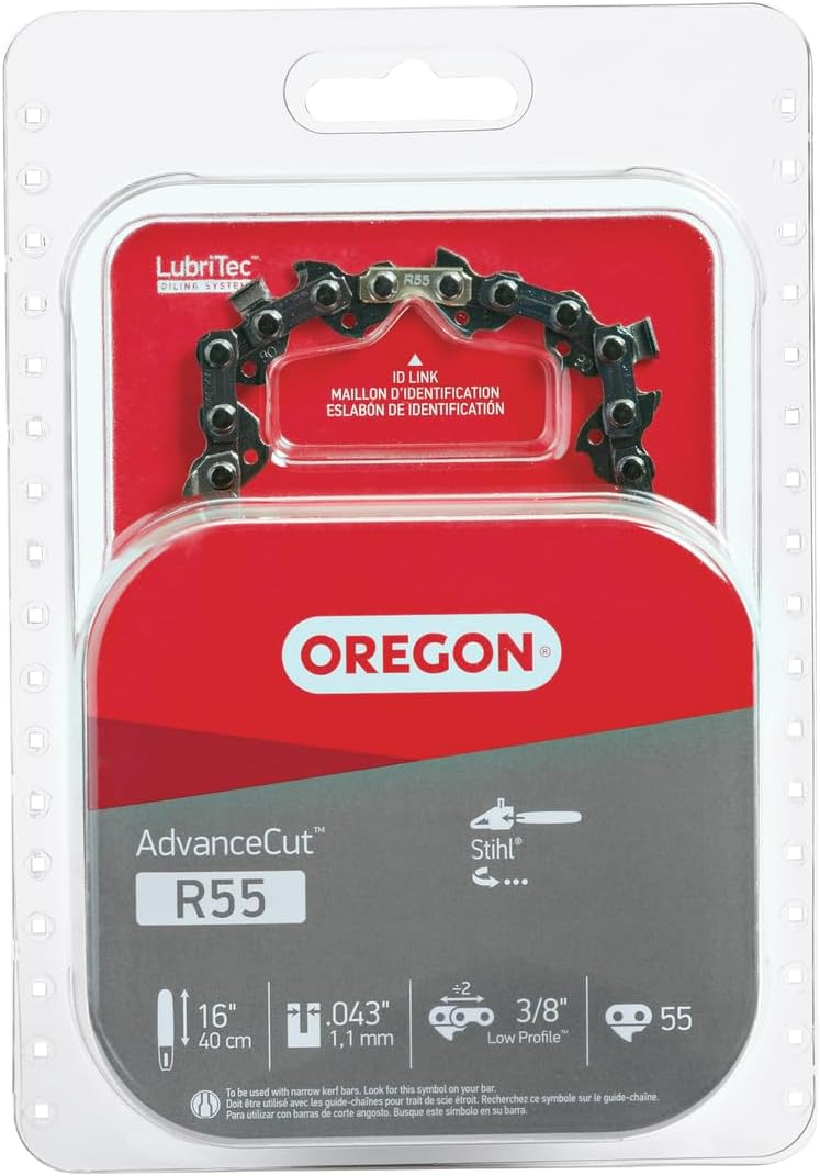 Oregon R55 AdvanceCut Chainsaw Chain for 16-Inch Bar, 55 Drive Links, Low-Kickback Chain fits Several Stihl Models, Grey - Image 1