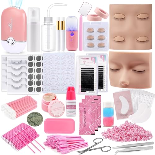 مجموعة تمديد الرموش الذاكرة الجميلة للمبتدئين 343 قطعة مجموعة تمديد الرموش مع كل شيء يتضمن 2 رأس دمية رذاذ للوجه ملاقط غراء مروحة USB للتدريب