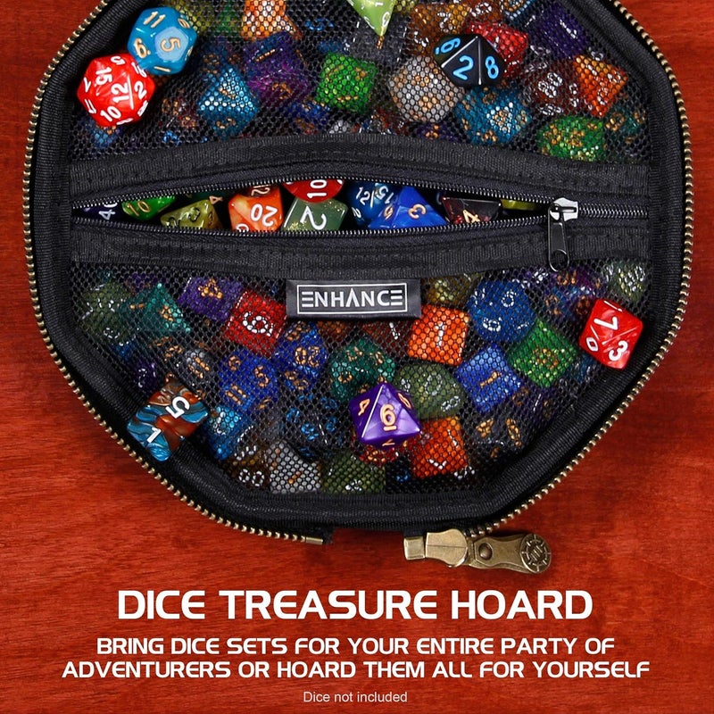 ENHANCE DND Dice Tray and Case - DND Dice Holder for up to 150 D&D Dice with Rugged Hard Shell Exterior and Protective Soft Interior - Rolling Tray Perfect for Game Night (Black) - Image 3