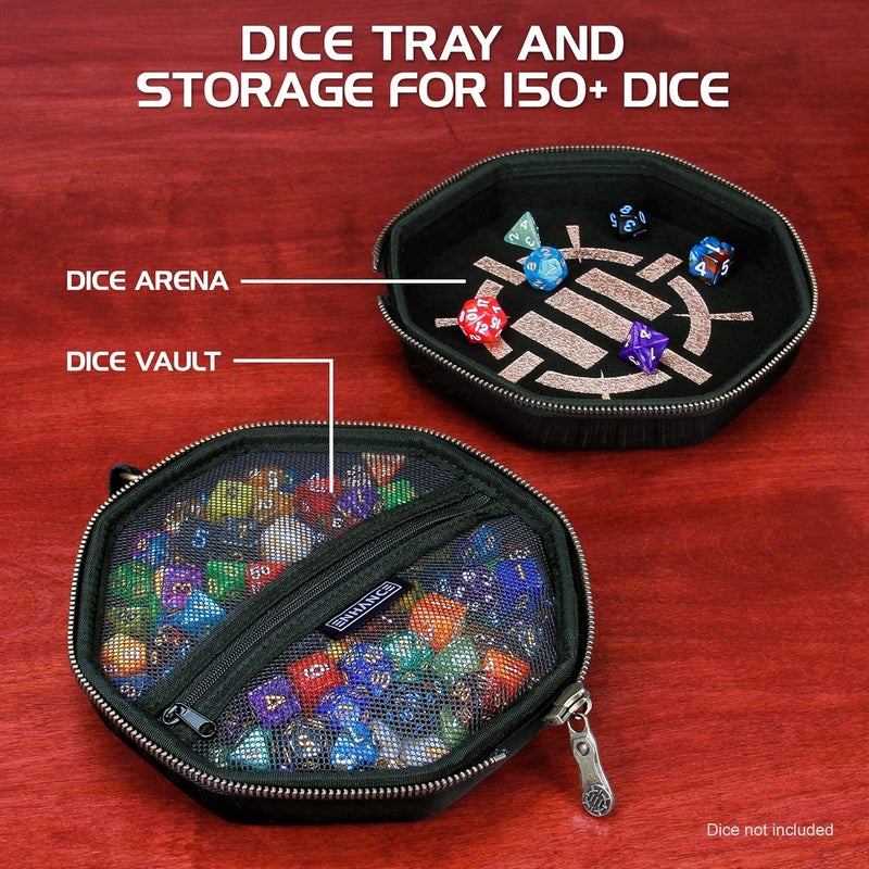 ENHANCE DND Dice Tray and Case - DND Dice Holder for up to 150 D&D Dice with Rugged Hard Shell Exterior and Protective Soft Interior - Rolling Tray Perfect for Game Night (Black) - Image 2