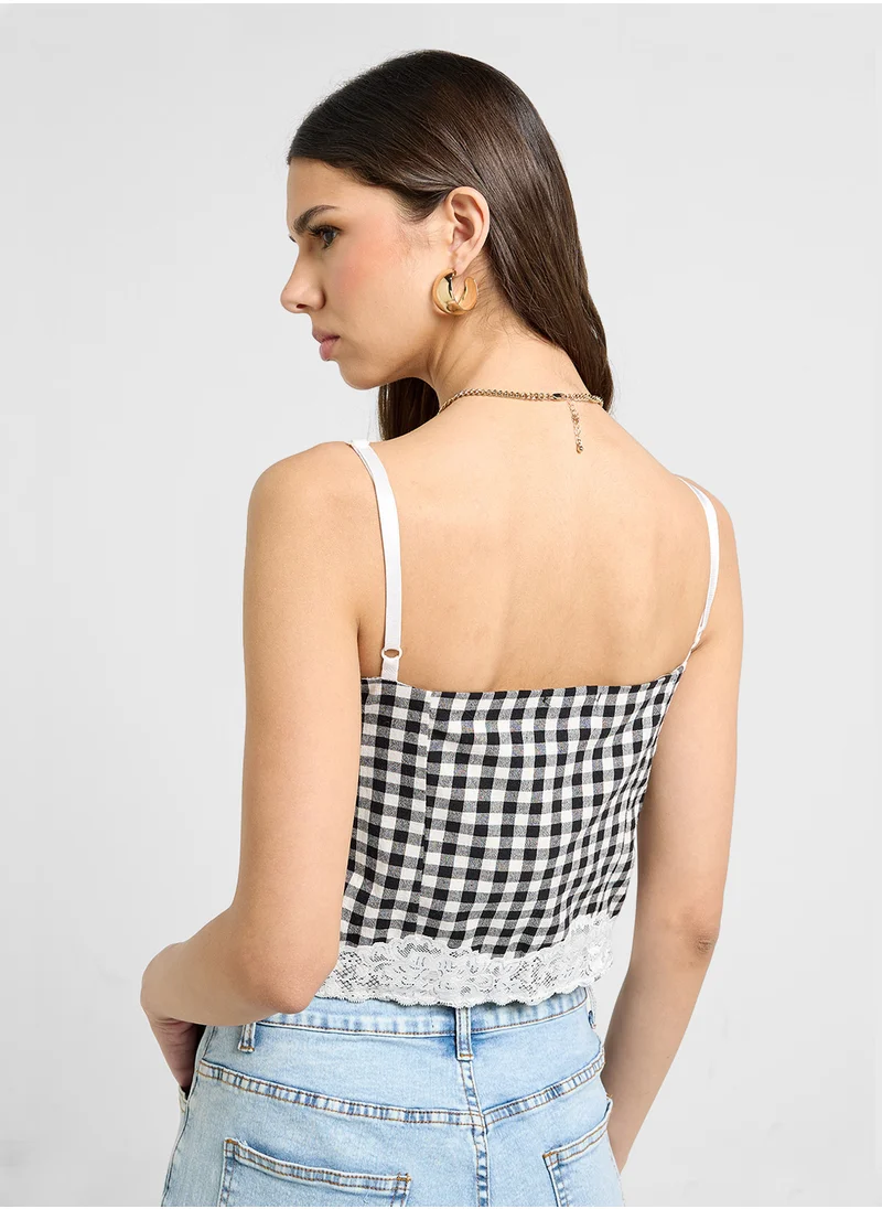 جينجر Lace Detail Gingham Cami