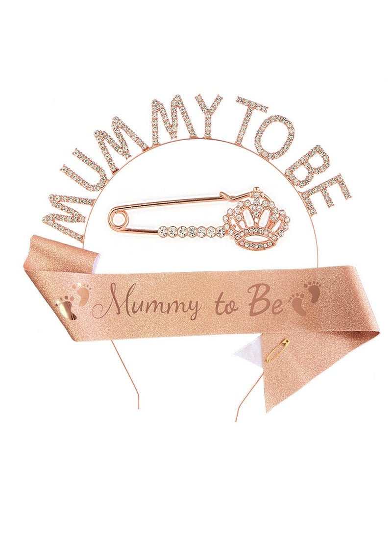 xppier 3pcs Mommy to Be Girl Sash Kit, Rose Gold Birthday Gifts Diamond Glitter Birthday Sash Birthday Party Favors, Pregnancy Gender Reveal Party  - Image 2